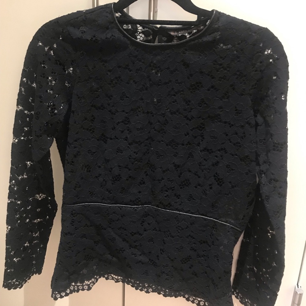 Zara navy black lace top